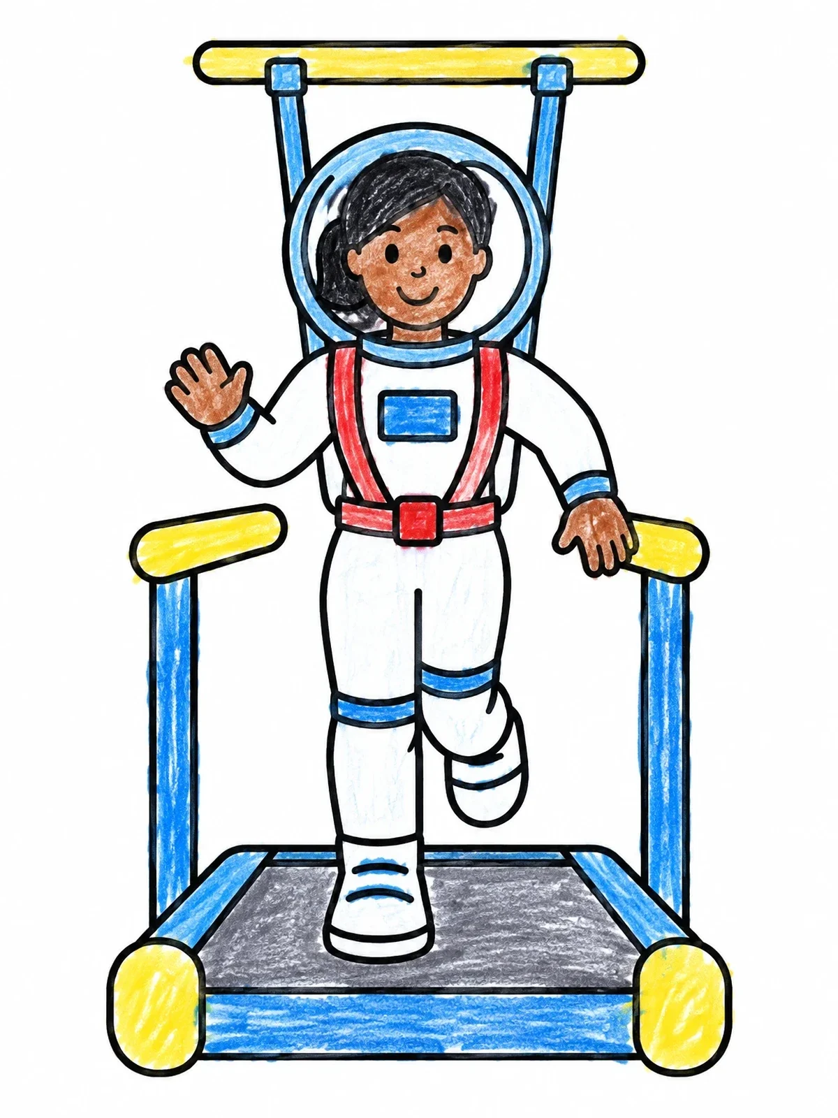 Colored example of the Astronaut Running On Space Treadmill coloring page