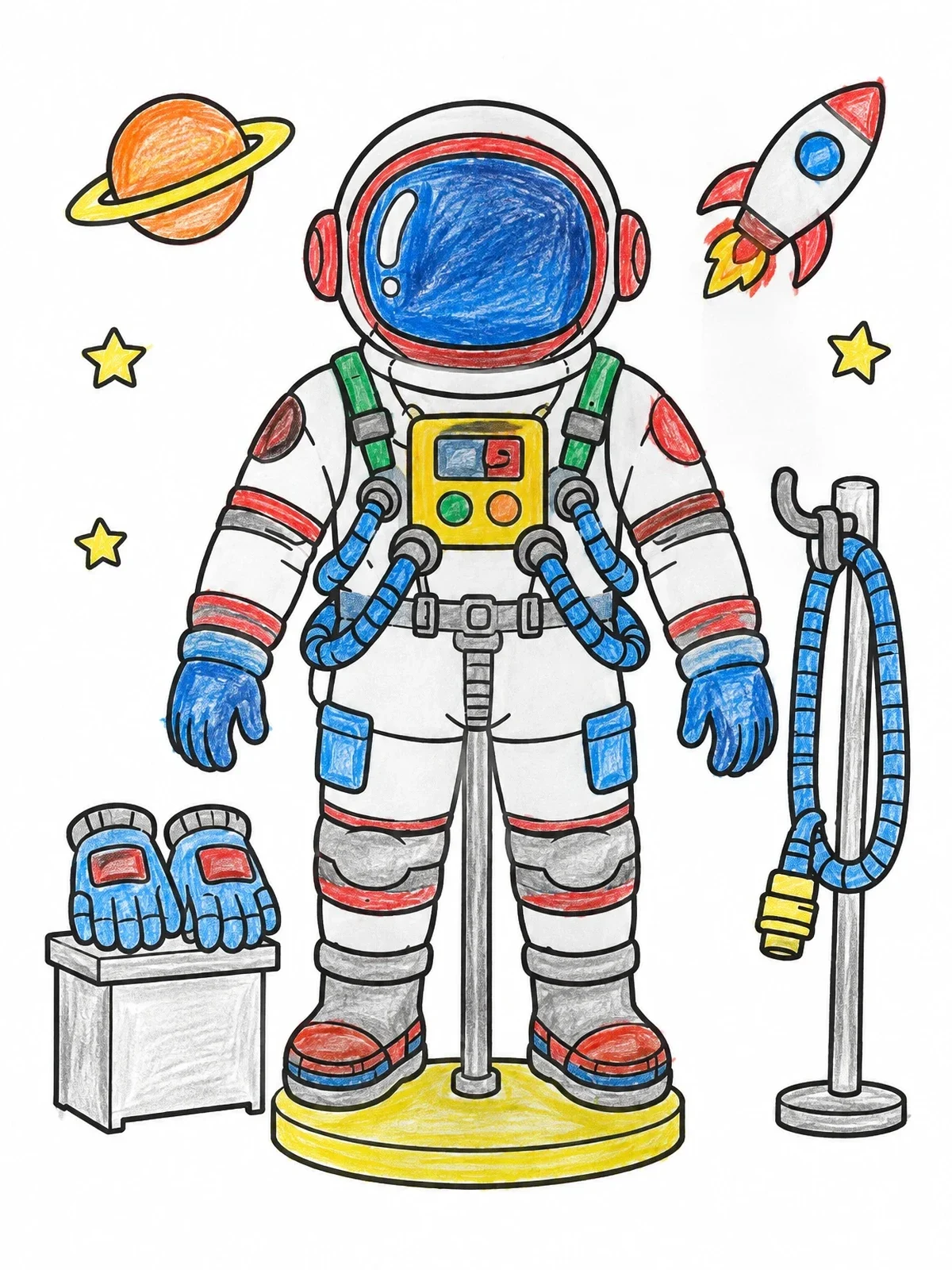 Colored example of the Astronaut Spacesuit On Display Stand coloring page