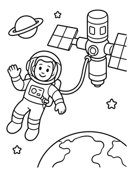 Free printable Astronaut Spacewalk Near Space Station coloring page