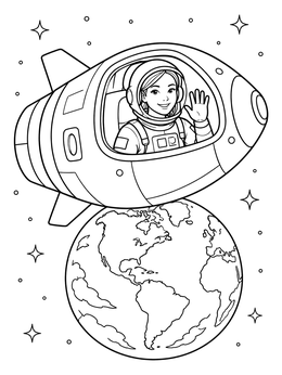 Free printable Astronaut Waving From Orbiting Spaceship coloring page