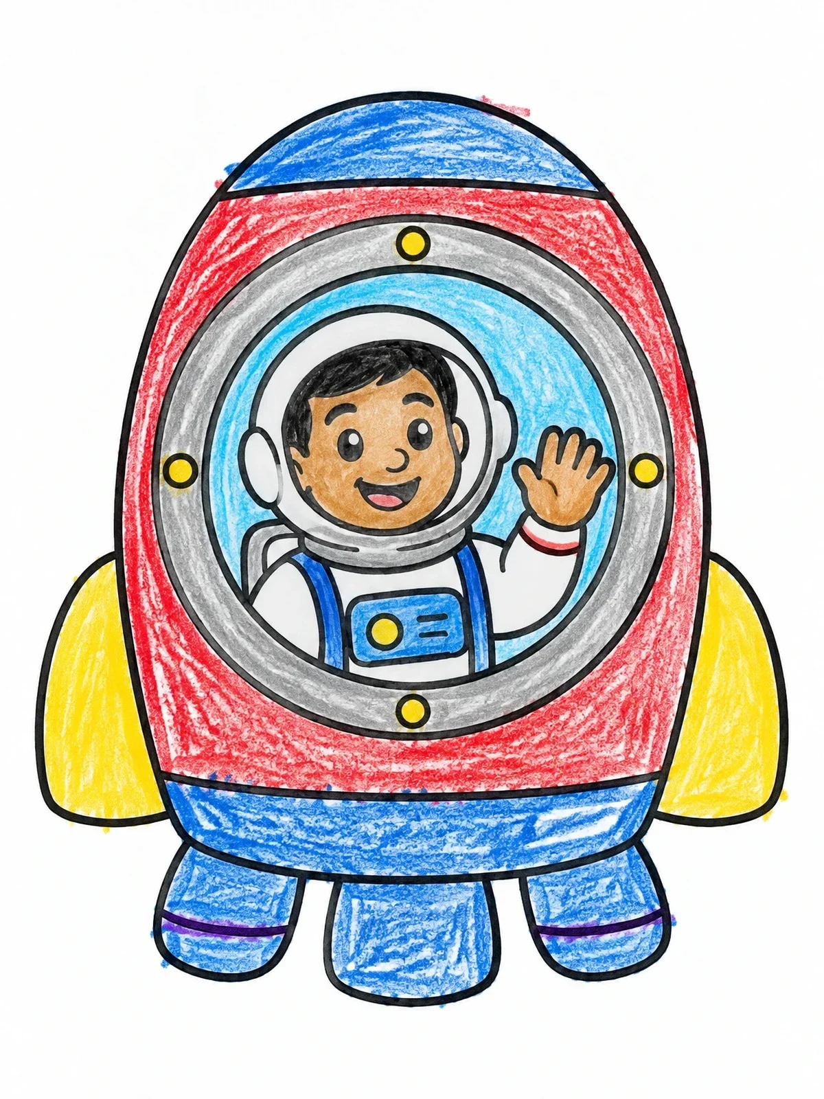 Colored example of the Astronaut Waving From A Rocket coloring page