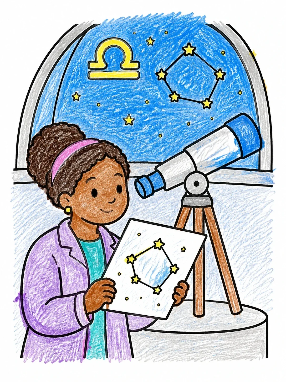 Colored example of the Astronomer Studying Libra Constellation coloring page