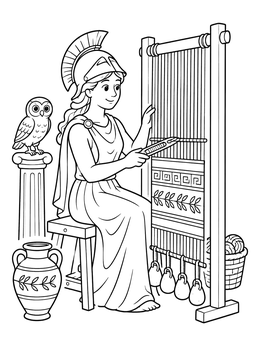 Free printable Athena Weaving At The Loom coloring page