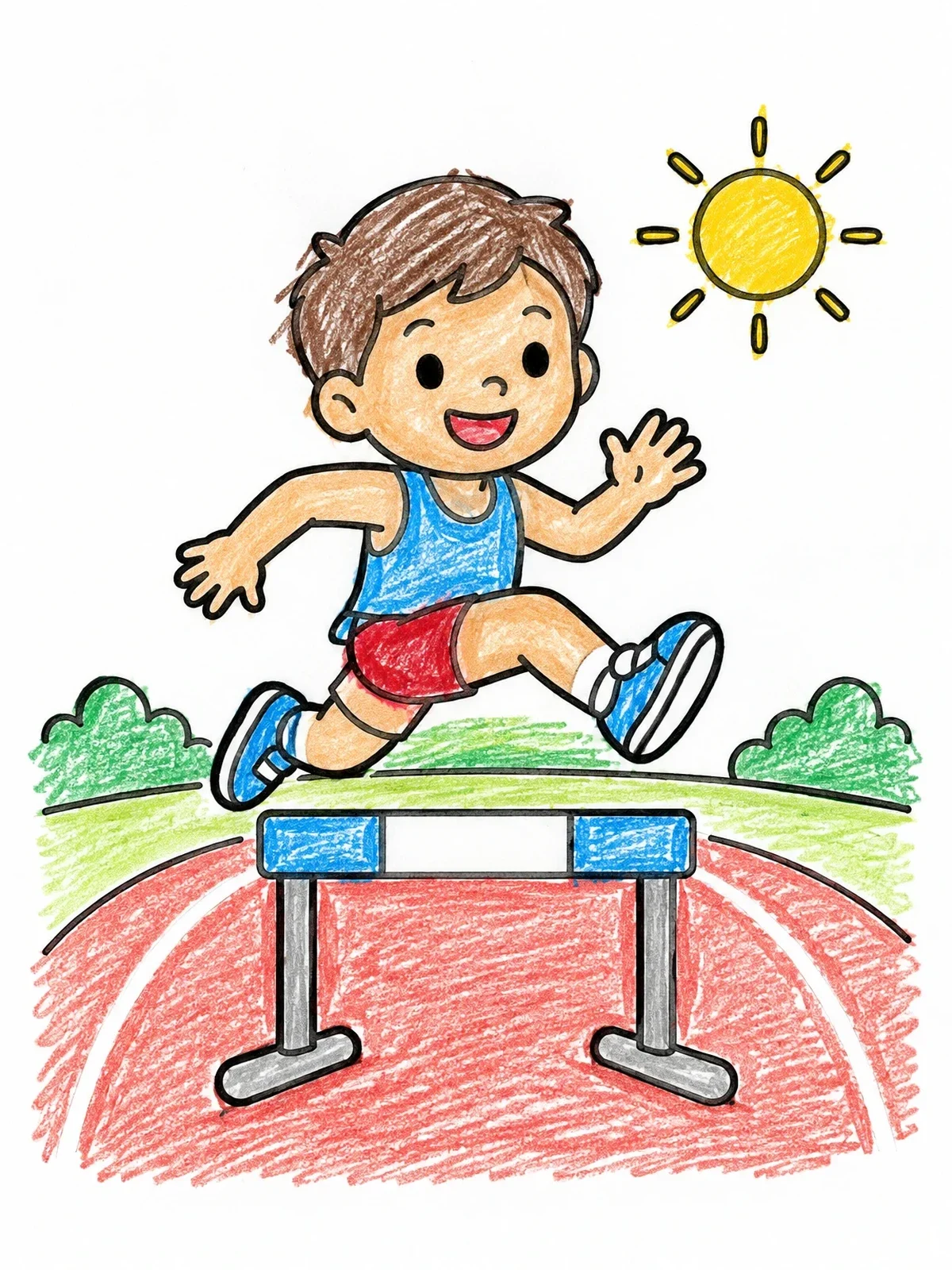 Colored example of the Child Runner Leaping Over Hurdle coloring page