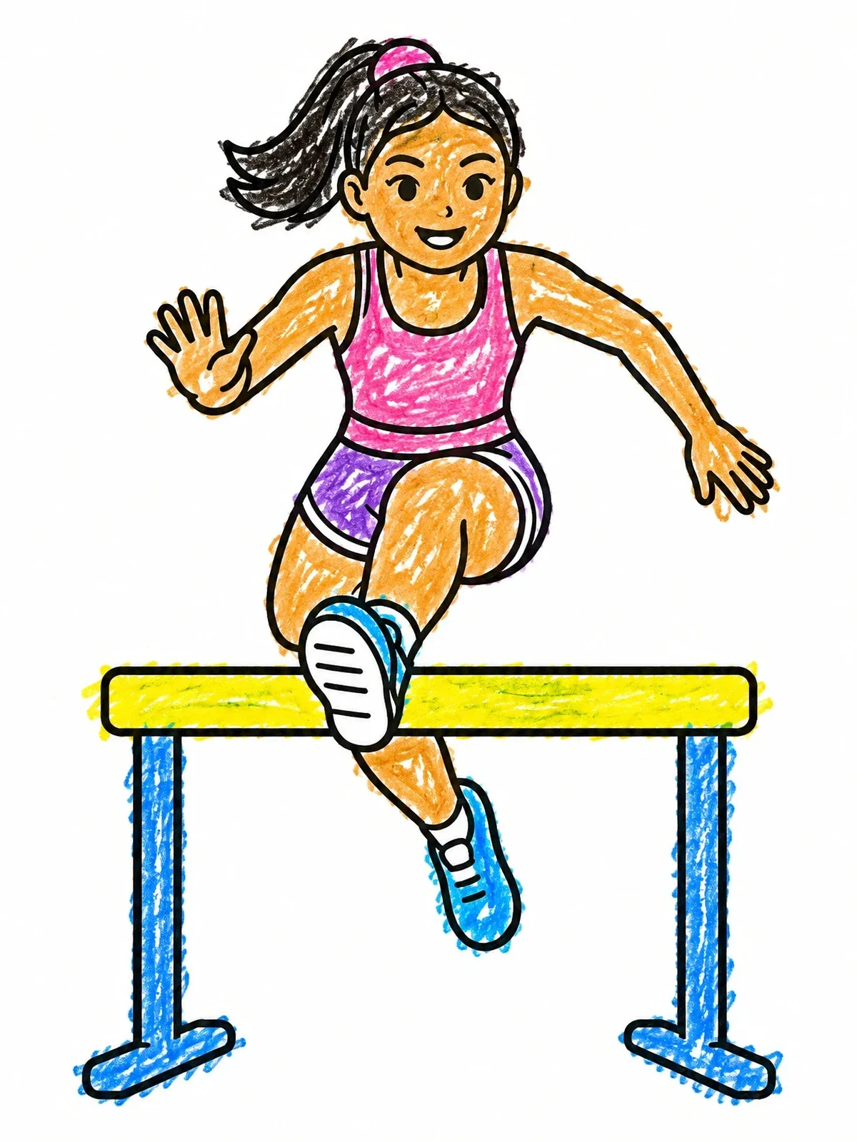 Colored example of the Young Girl Leaping Over Hurdle coloring page
