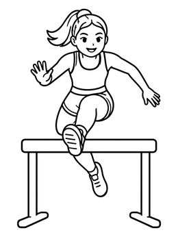 A cheerful girl jumps in this athlete coloring page.