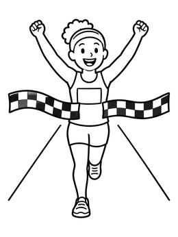 A cheerful runner celebrates victory in this athlete coloring page.