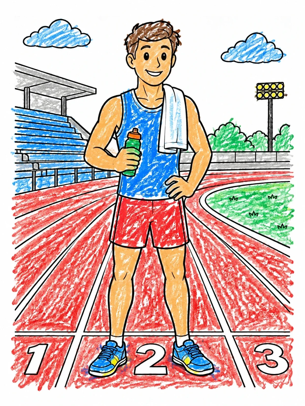 Colored example of the Runner On The Stadium Track coloring page