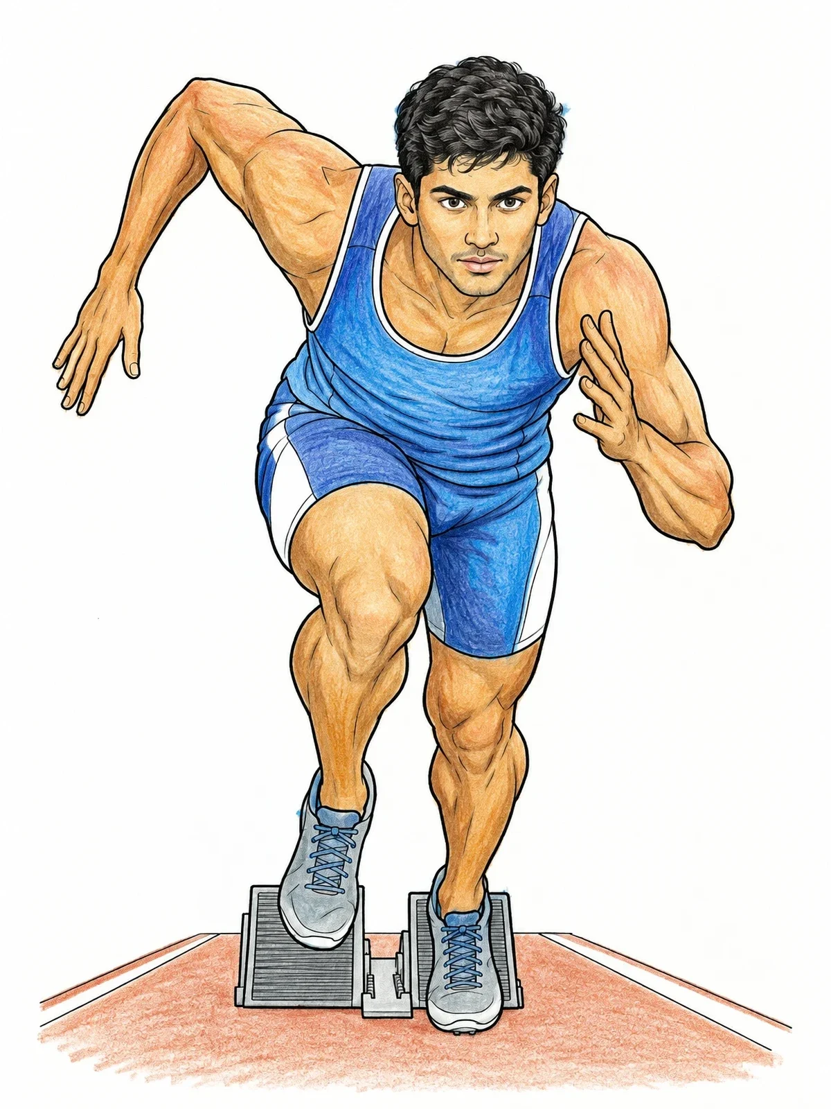 Colored example of the Sprinter Launching From Starting Blocks coloring page