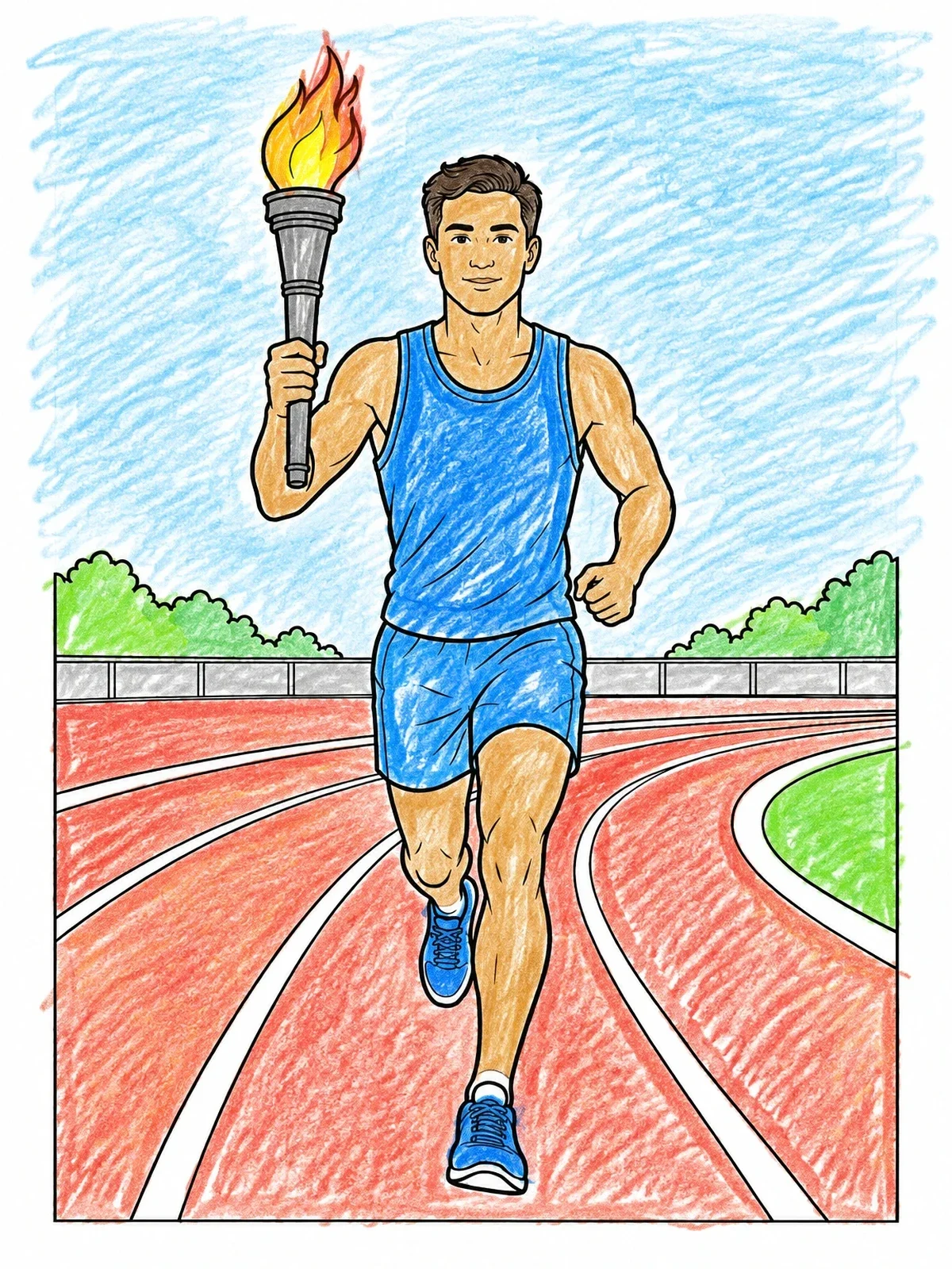 Colored example of the Torchbearer Running On The Track coloring page