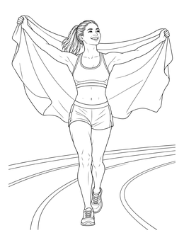 A smiling runner takes a lap in this athletic athlete coloring page.