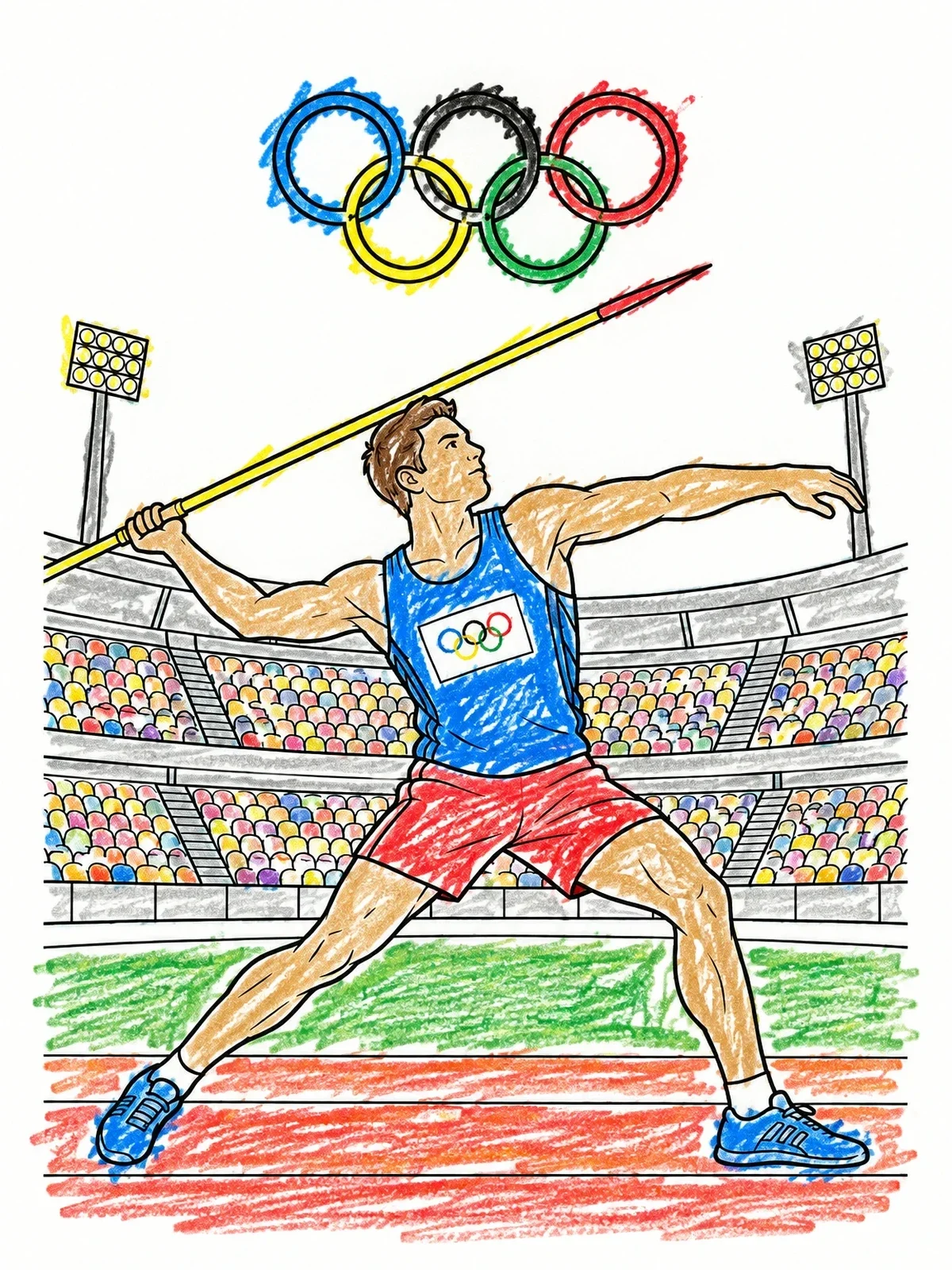 Colored example of the Track And Field Javelin Thrower coloring page