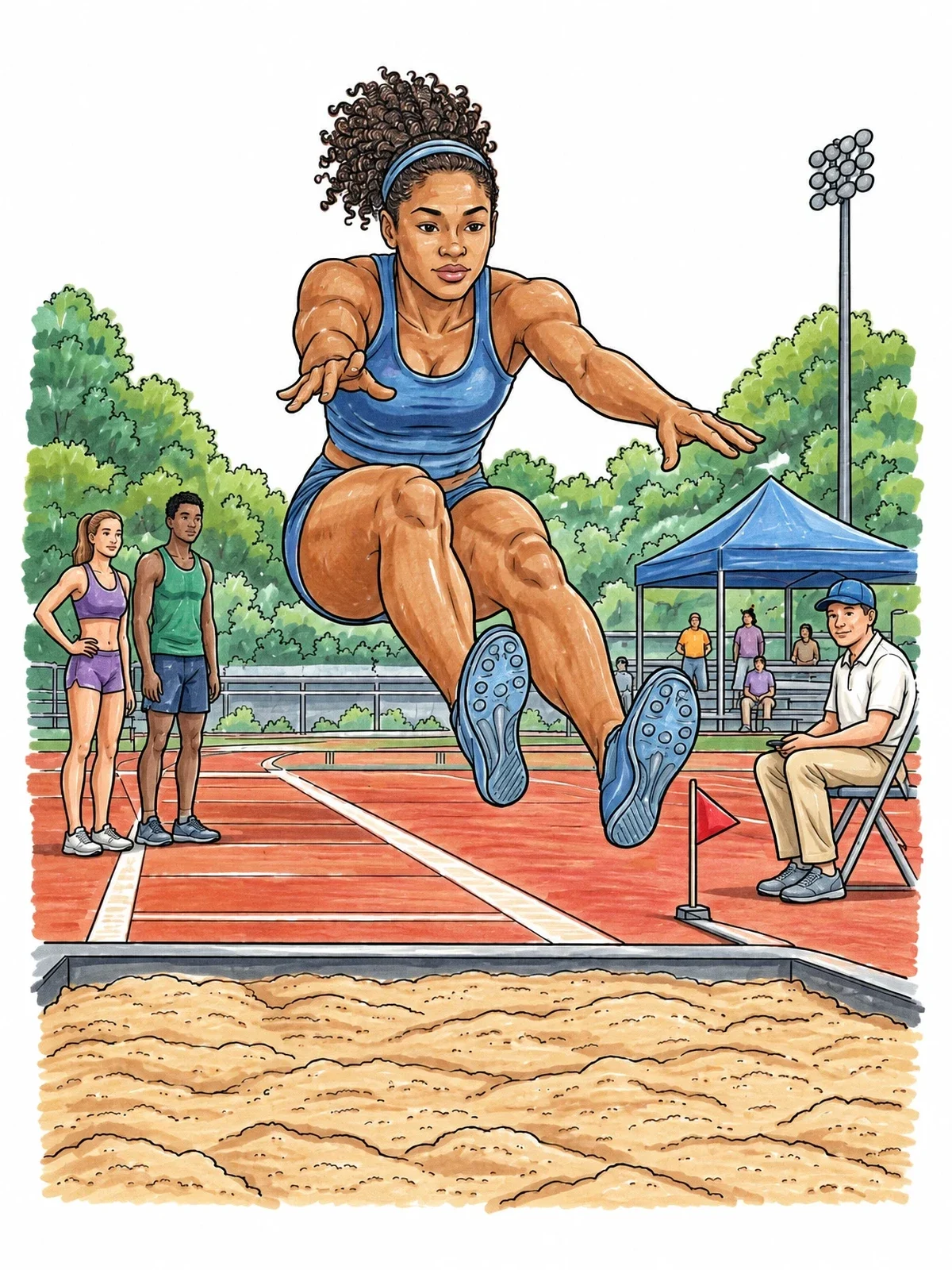 Colored example of the Track And Field Long Jump coloring page