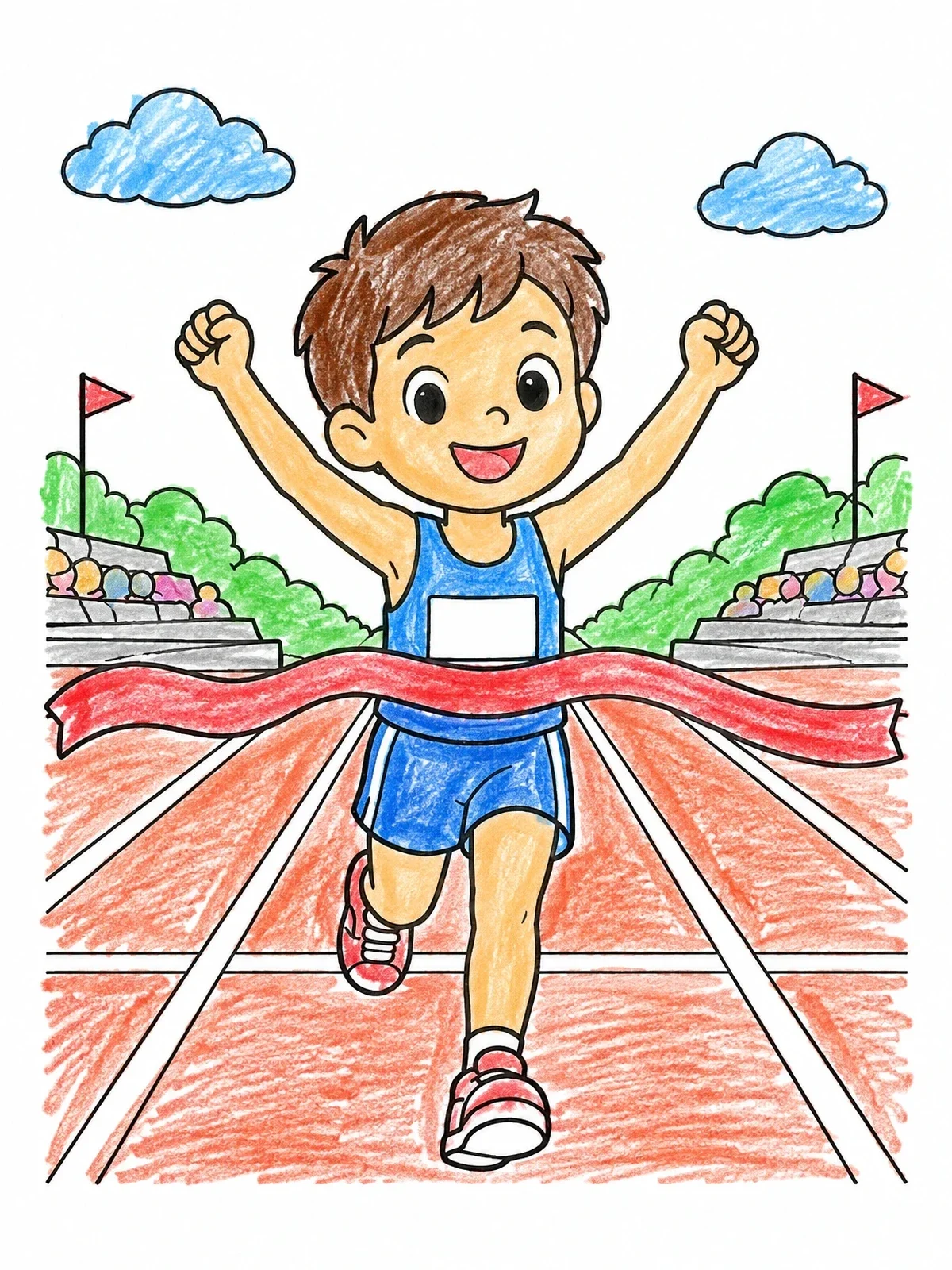 Colored example of the Young Runner Winning The Race coloring page