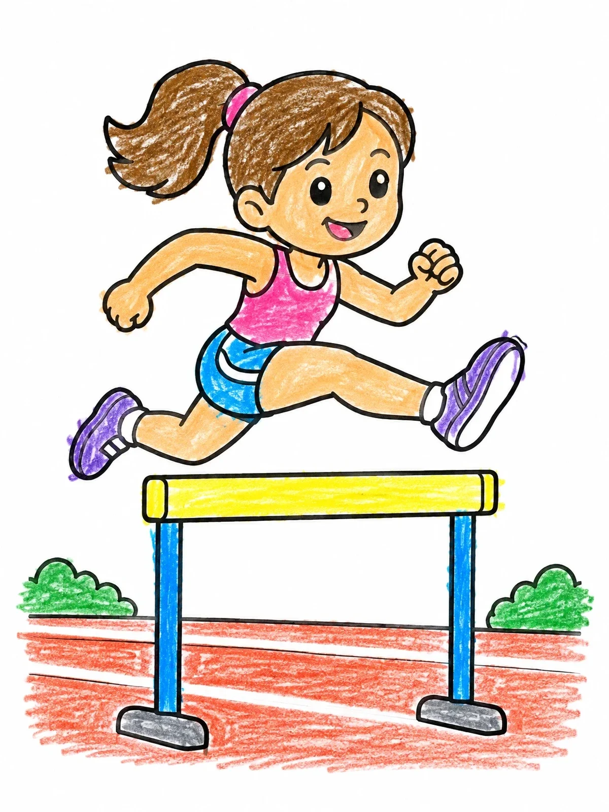 Colored example of the Young Runner Leaping Over Hurdle coloring page
