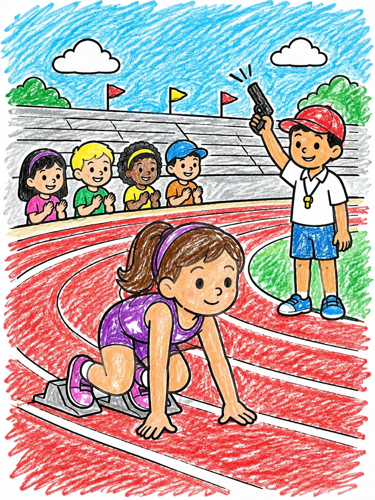 Colored example of the Young Runner At The Starting Block coloring page