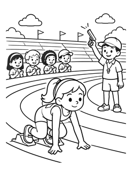 A young runner readies for a race in this athlete coloring page.