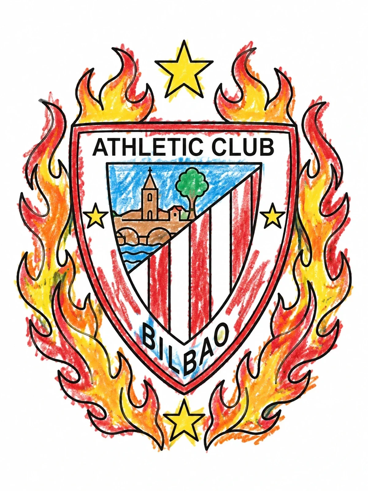 Colored example of the Athletic Club Shield Surrounded By Flames coloring page