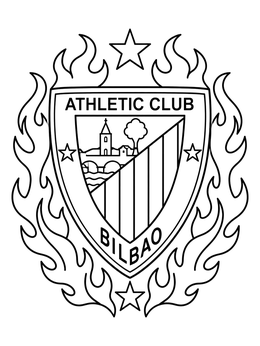 A sports shield bordered by blazing fire on this flames coloring page.