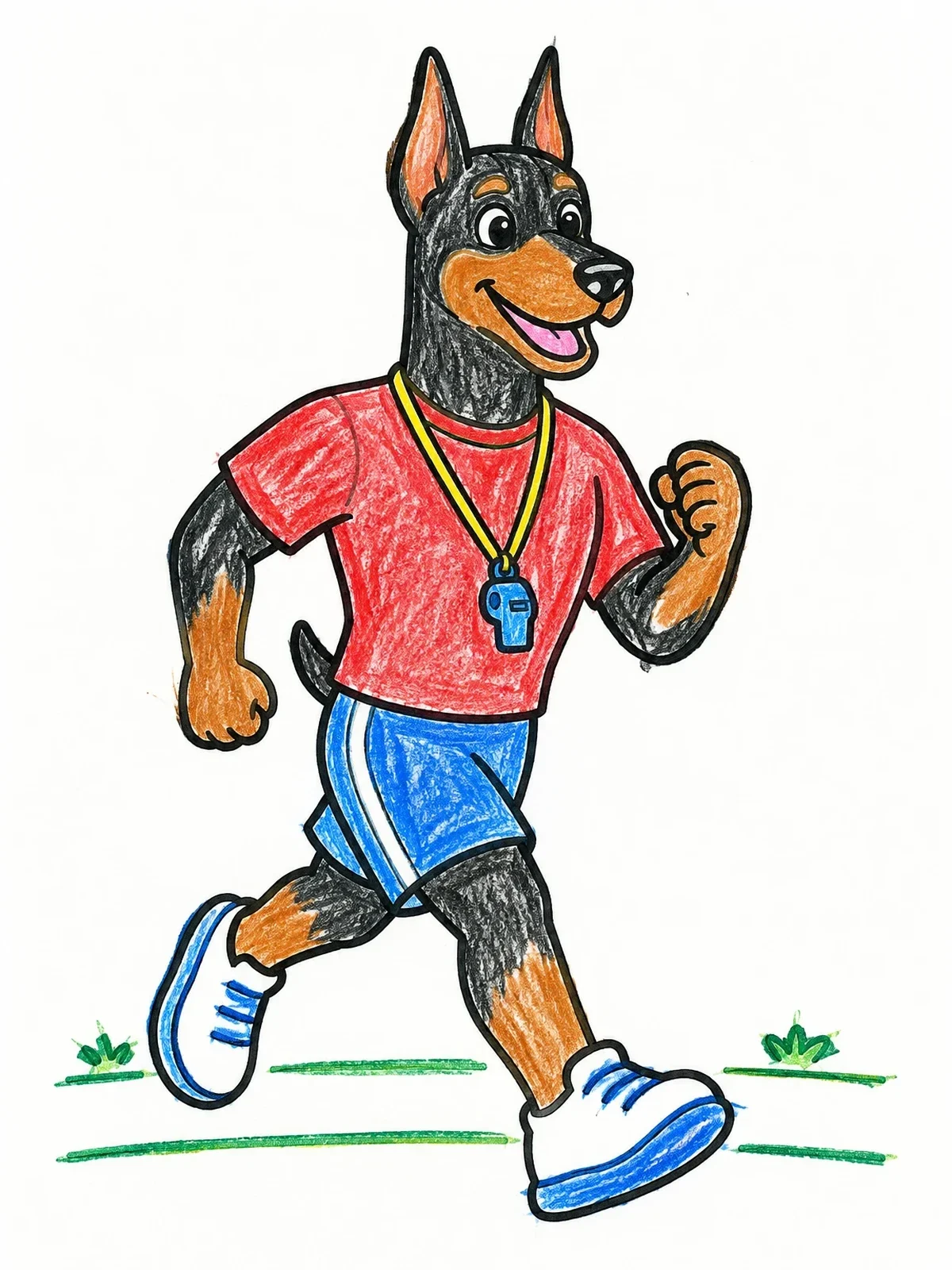 Colored example of the Athletic Doberman Running Coach coloring page