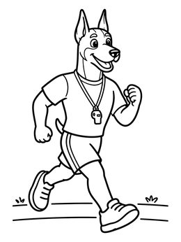 Free printable Athletic Doberman Running Coach coloring page