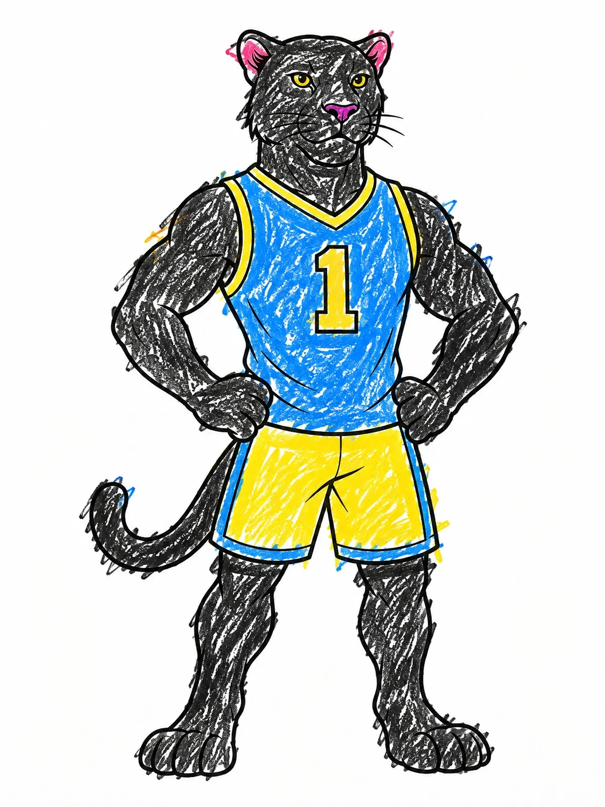 Colored example of the Athletic Panther Mascot In Jersey coloring page