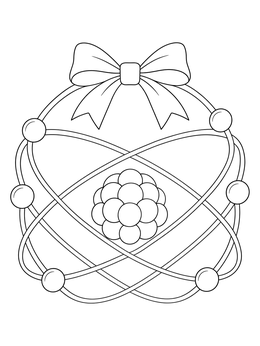A creative christmas science coloring page featuring an atom styled like a holiday wreath with a ribbon bow.