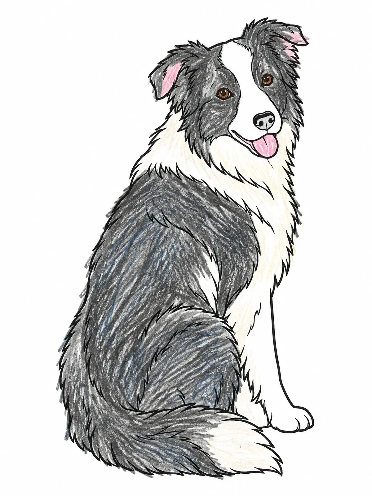 Colored example of the Attentive Border Collie Sitting Proudly coloring page
