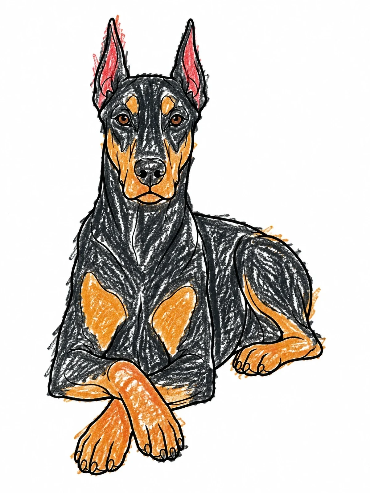 Colored example of the Attentive Doberman Pinscher Lying Down coloring page