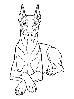 Free printable Attentive Doberman Pinscher Lying Down coloring page