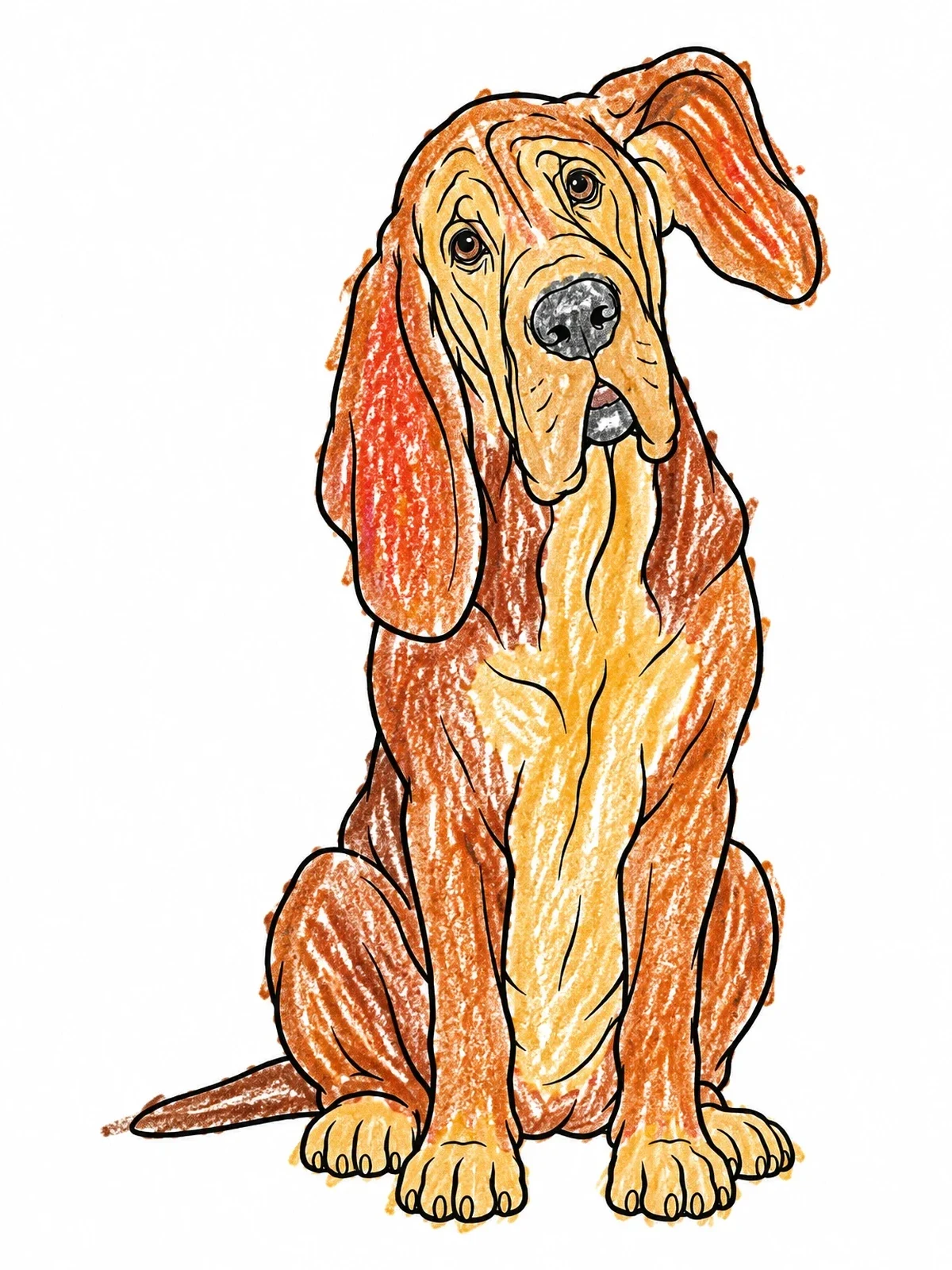 Colored example of the Attentive Bloodhound Sitting Proudly coloring page