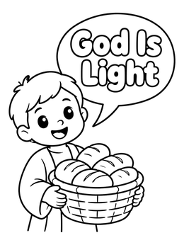 A cheerful boy with bread in this attributes of god coloring page celebrating God is light.