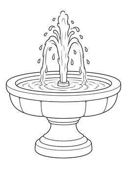 An attributes of god coloring page showing fresh water rising from a stone fountain basin.