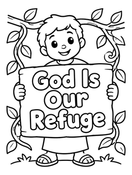 Free printable God Is Our Refuge Sign coloring page