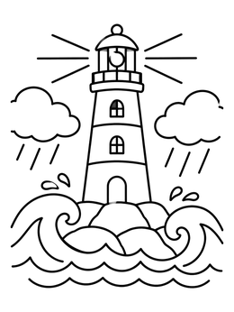Free printable Shining Lighthouse In Ocean Storm coloring page