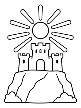 Free printable Stone Fortress Under Radiant Sun coloring page