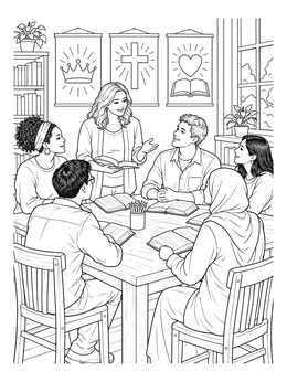 Youth group study session in this attributes of god coloring page.
