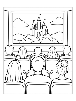 Free printable Audience Watching Movie In Cinema coloring page