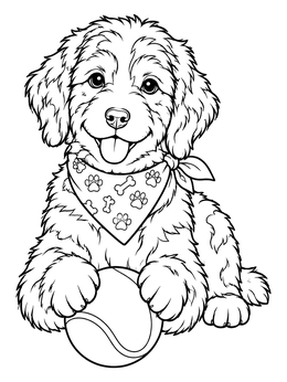 Free printable Aussiedoodle Puppy With Tennis Ball coloring page