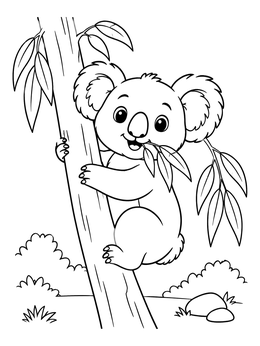 Free printable Cute Koala On Eucalyptus Tree coloring page