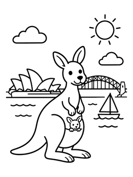 Free printable Kangaroo In Sydney Harbour coloring page