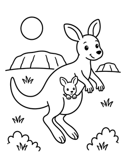 Free printable Mother Kangaroo And Joey In The Outback coloring page