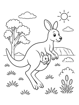 Free printable Mother Kangaroo And Joey Hopping coloring page
