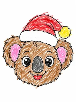 Cute Christmas Koala Face – Australian Animals Coloring Page