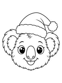A smiling koala face with Santa hat on this australian animals coloring page.