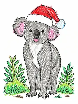 Cute Christmas Koala In Santa Hat – Australian Animals Coloring Page