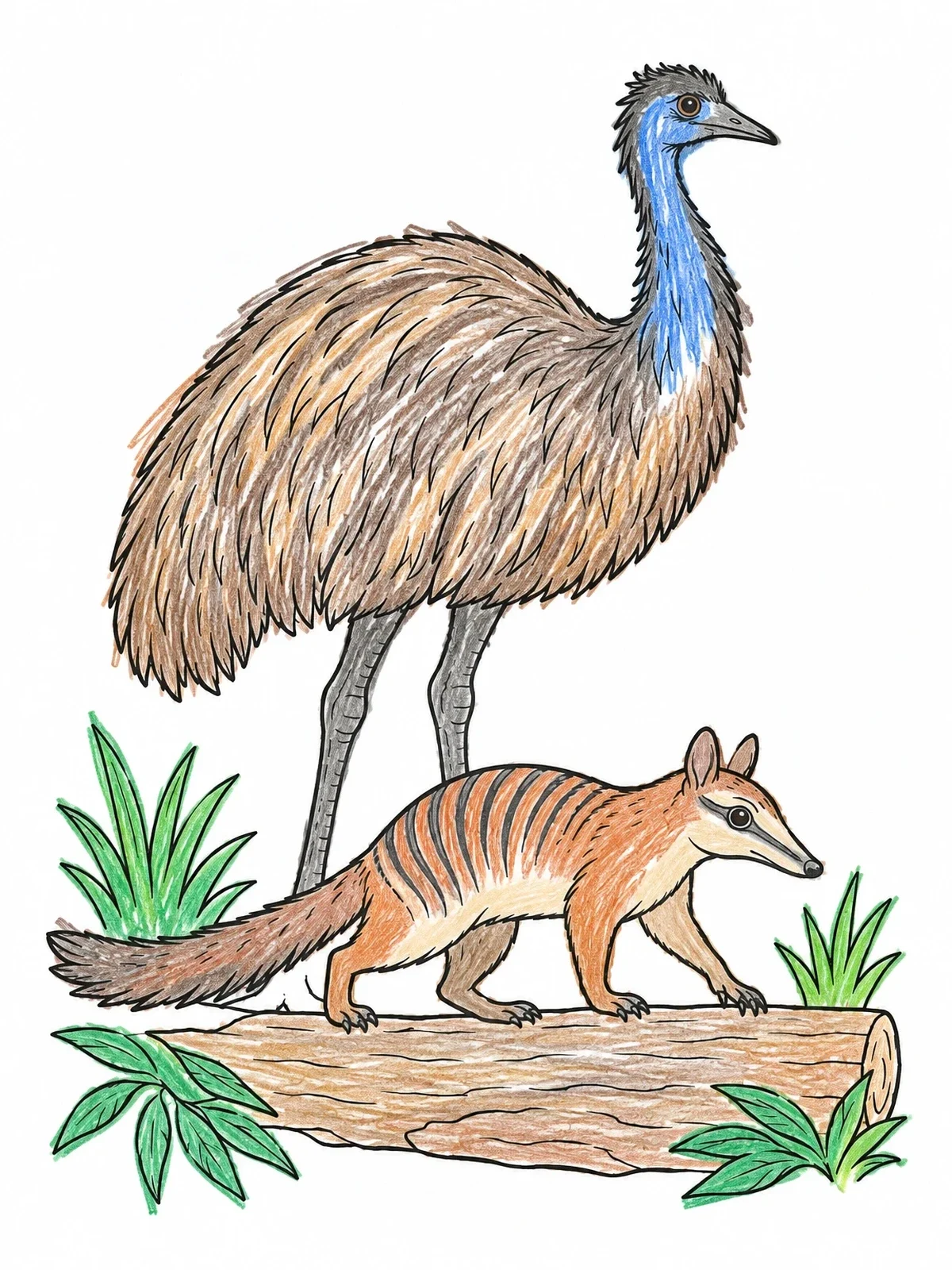 Colored example of the Emu And Numbat In The Outback coloring page
