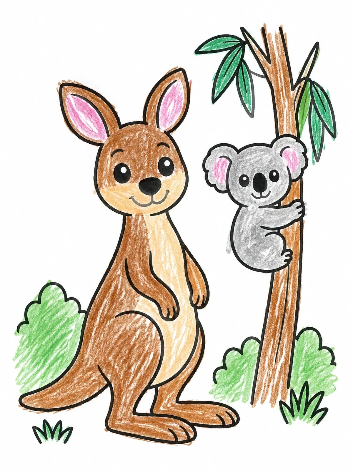 Colored example of the Kangaroo And Koala In Nature coloring page