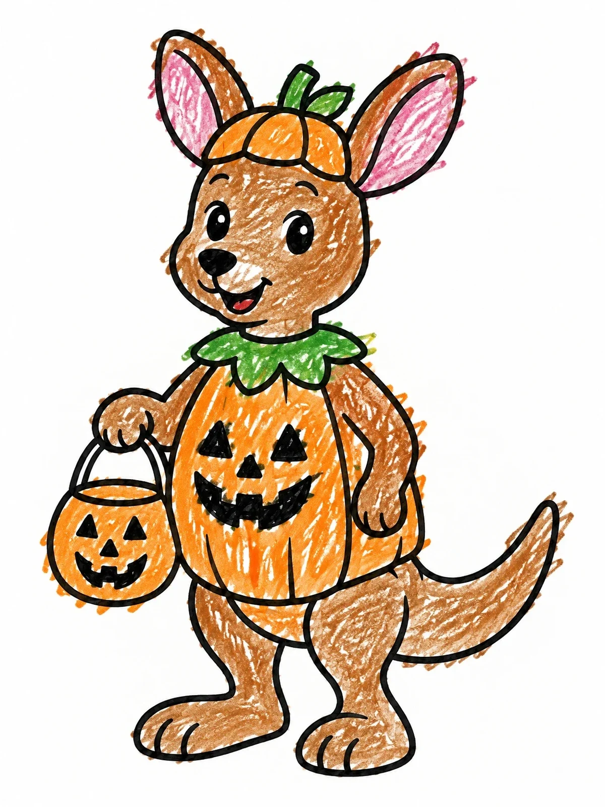 Colored example of the Kangaroo In Halloween Pumpkin Costume coloring page