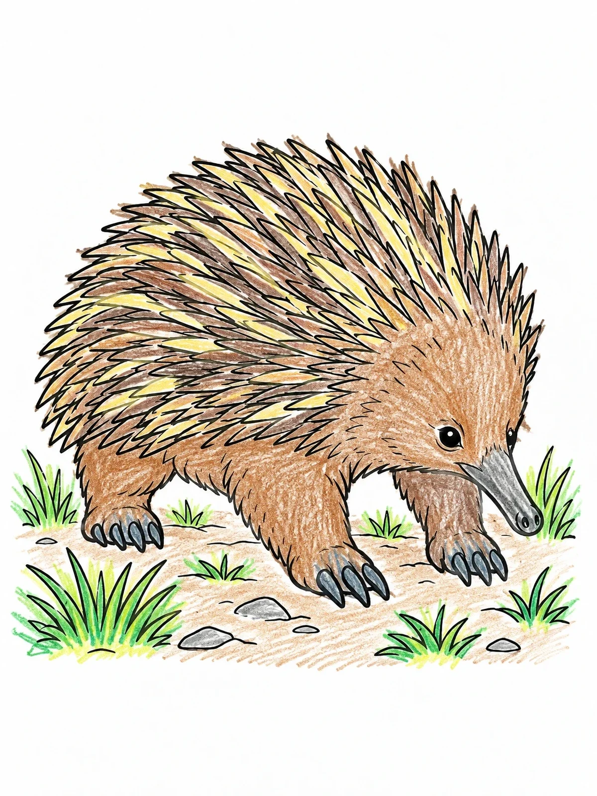 Colored example of the Spiny Echidna Walking In Grass coloring page